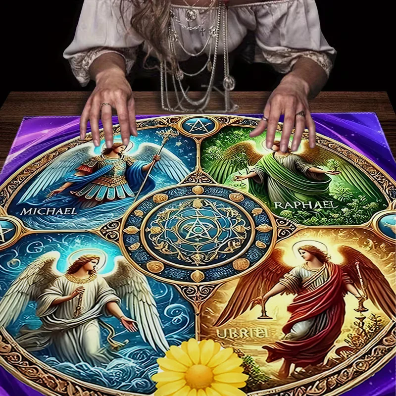 1pc 2D Flat Archangel Themed Tarot Tablecloth, Card Mat, Furniture Protective Table Cover, Tabletop Decor for Party and Home