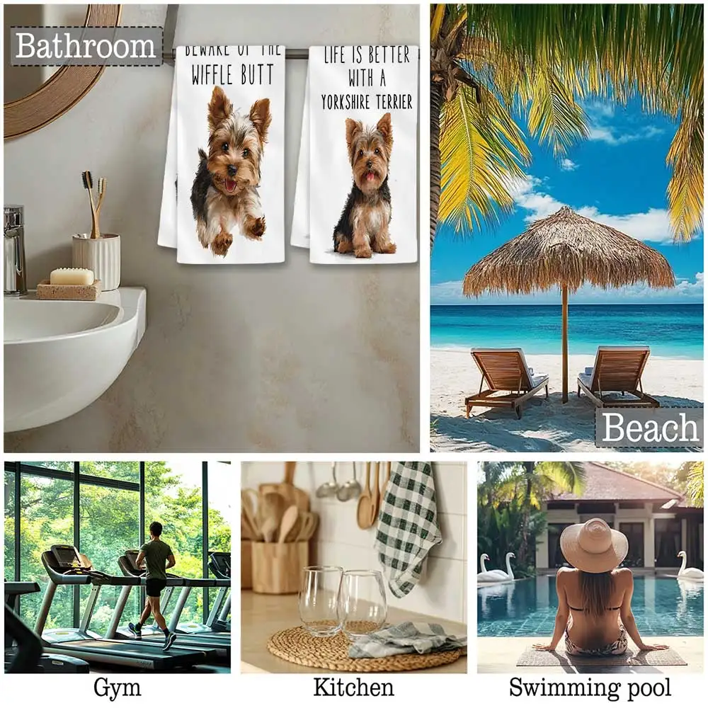 Jit 2pcs Yorkshire Terrier Funny Quote Watercolor Pattern Dish Towels For Pet Lovers Home Kitchen Decor