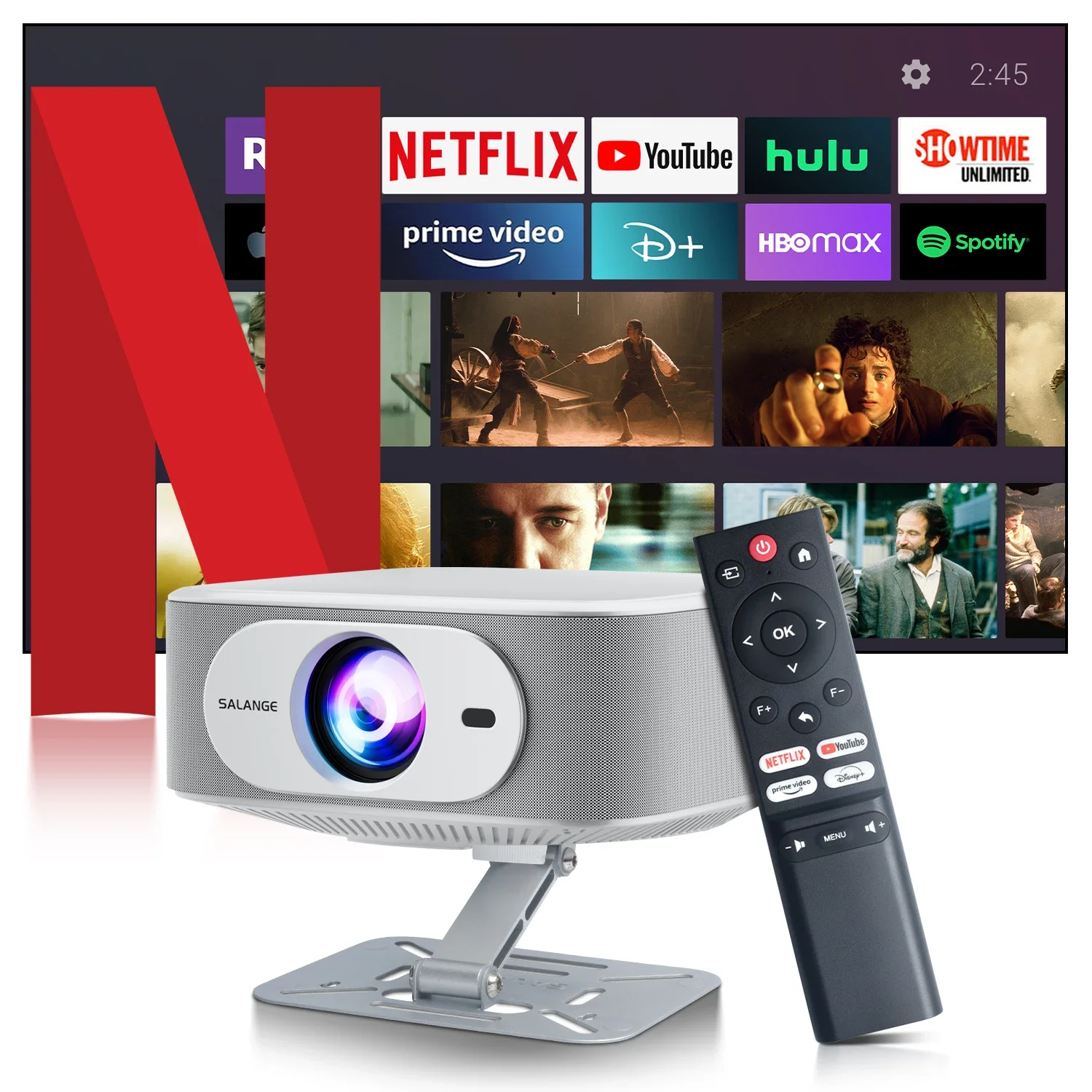 Salange New Design P92max Full Hd Projectors with Stand Smart TV Wifi Bt Mobile Phone Projectors Native 1080P Netflix Projectors