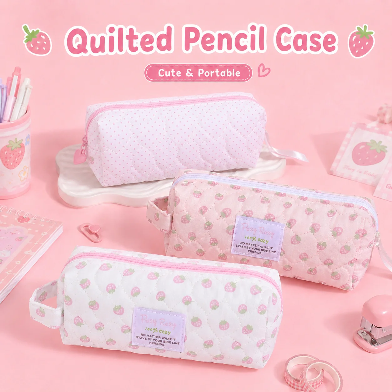 Travel Accessories For 6 Year Old - Schattig etui met aardbeienprint, draagbaar etui