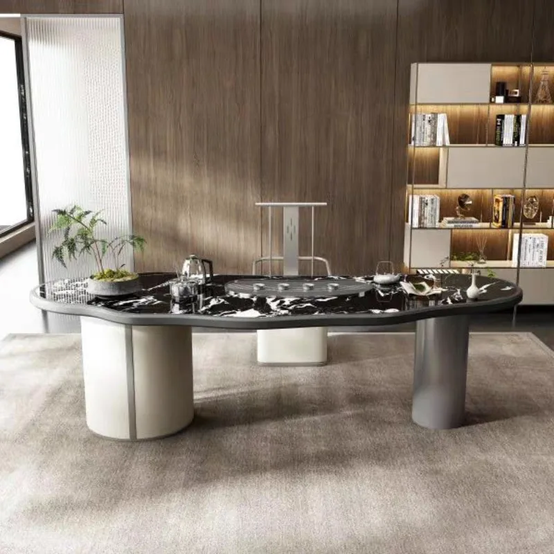 Modern office household curved rock slab Wujinshi tray automatic boiling water to make a table chair combination