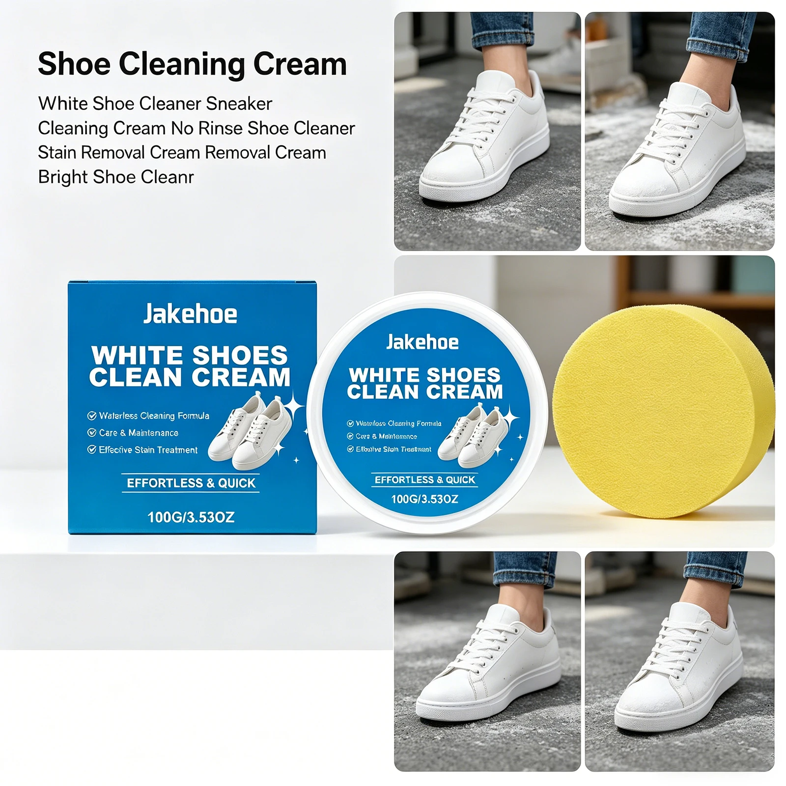 

White Shoe Cleaning Cream No Rinse Gentle Decontamination Brightening Multi Material For Home Travel Leather Bag Car Interior