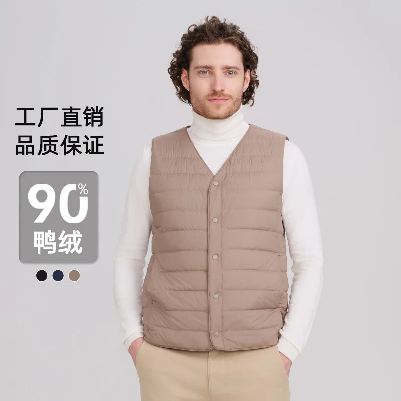 Gilet da uomo senza maniche Piumini con scollo a V Giacca con bottoni ricoperti Gilet Tasche casual solide Leggero elasticizzato 2025 Autunno Vestibilità ampia
