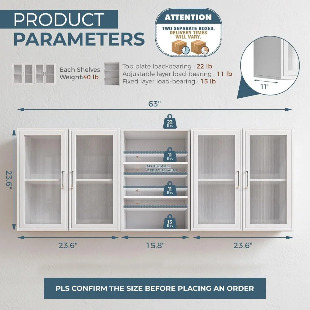 63 Inch Upper Kitchen Wall Cabinets with Acrylic Glass Doors