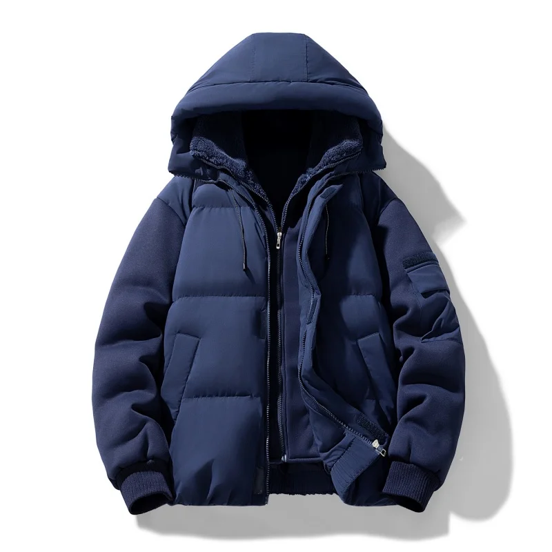 

Winter All-match Parkas for Men Fashion Comfortable Warm Outerwear Quality Solid Color Zipper Cotton Coats Thicken Hooded Casual