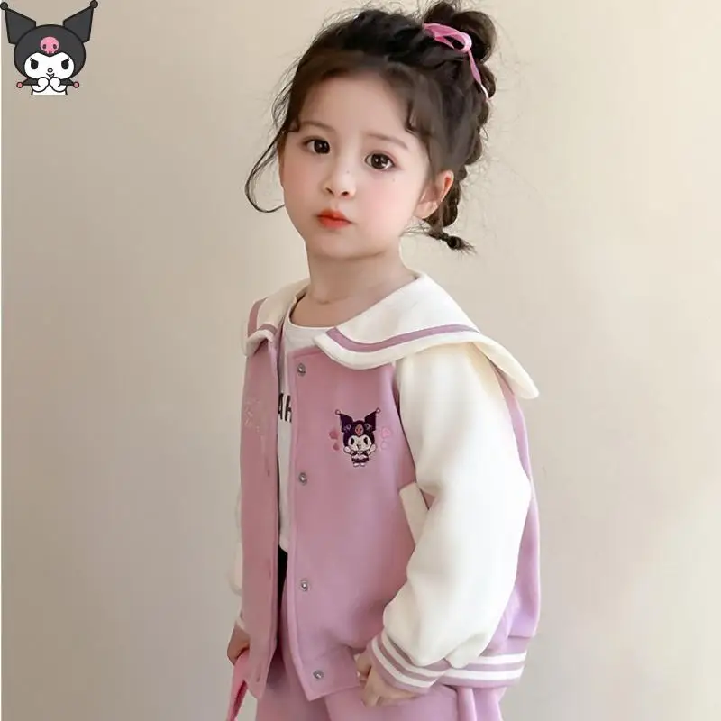 

Kuromi Girls Sanrio Kawaii Doll Collar Set Anime Cartoon Spring Autumn New Jacket Trousers Fashion Soft Breathable Skin Friendly