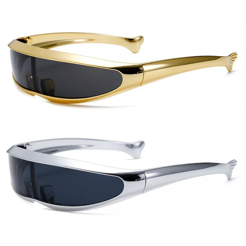 Futuristische Spiegel uit één stuk Gepersonaliseerde Gegalvaniseerde Zonnebril Dames Heren 2024 Y2K Steampunk Goggles Rave Party Bril UV400