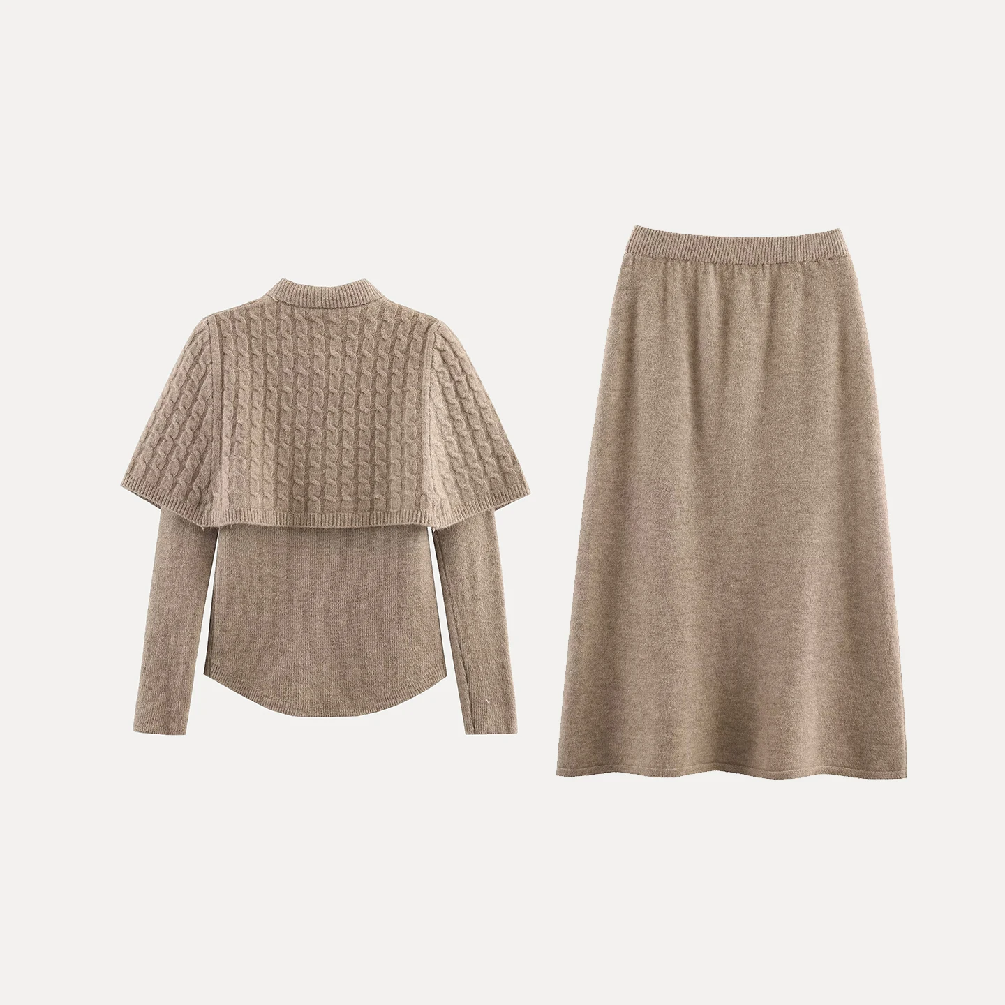 2025 Herbst Neue Ankunft Frauen Faionable Personalisierte Gestrickte Schal Gürtel T-Stück Set Lose Fit runde Ne Farbe