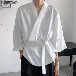 Incerun-メンズ長袖カーディガン,カジュアルスタイル,韓国スタイル,S-5XL, 2024