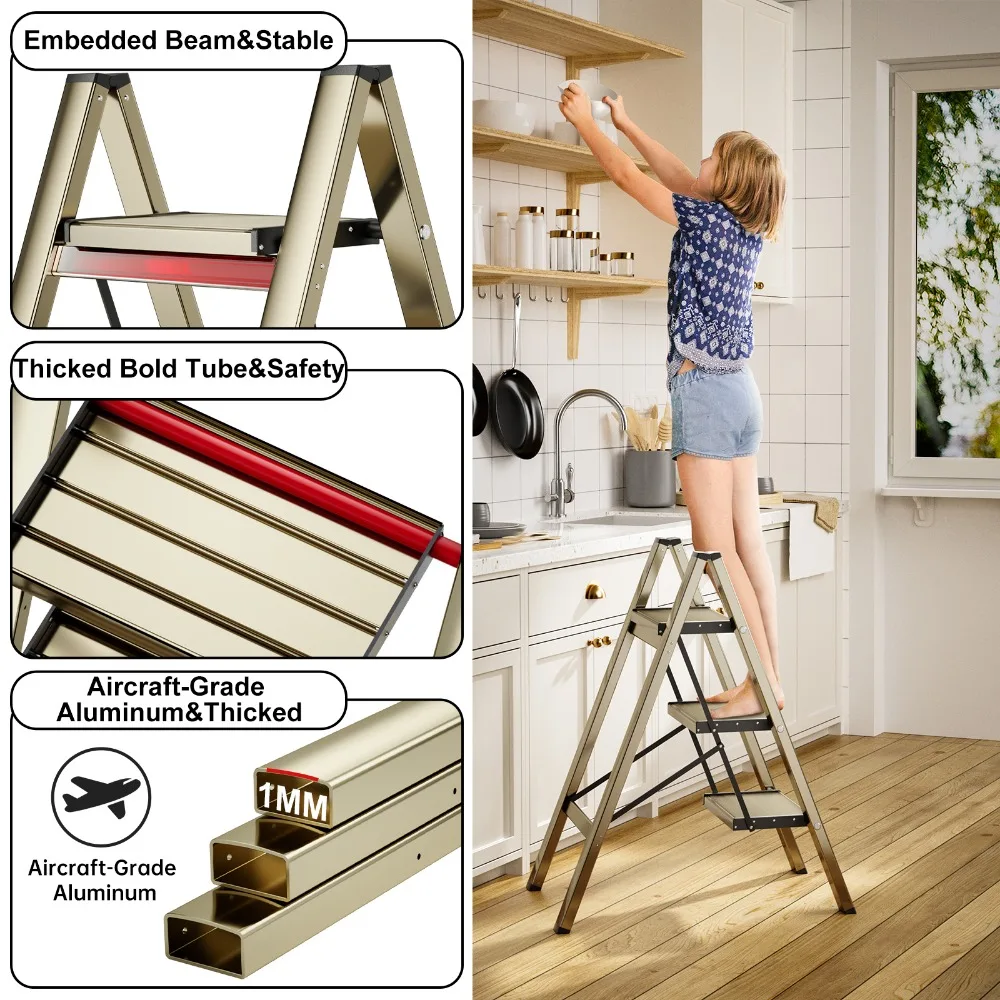Ladnamy-Échelle pliante à 3 marches, banc d\'escalier multifonctionnel, outils télescopiques à chevrons, échelle à champagne