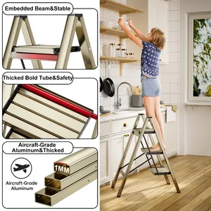 Ladnamy 3 خطوات أدوات سلم سلم الشمبانيا قابلة للطي سلم تلسكوبي متعرجة متعددة الوظائف سلم سلم مقعد أعلى 12 سلم مطبخ للمبيعات 3 خطوات - رقم 11