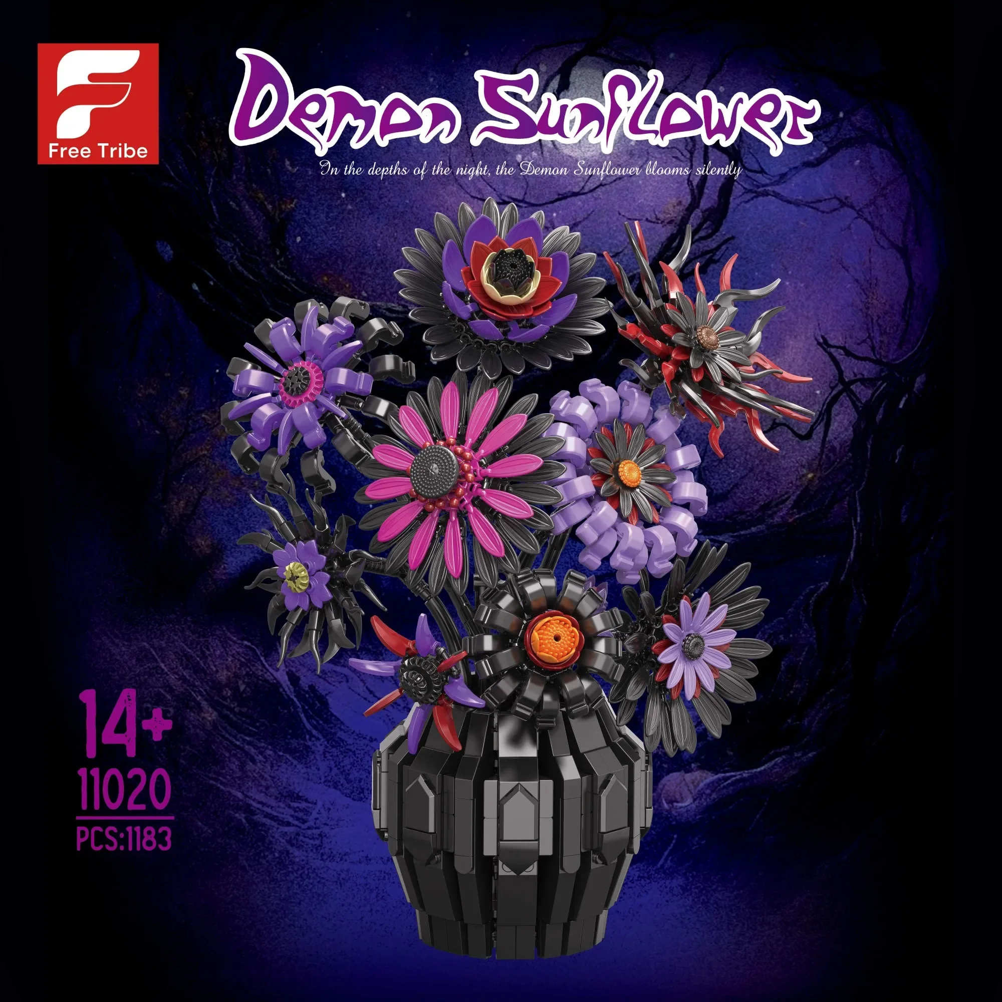 1183PCS Gothic Flower Building Blocks Dark Night Bouquet Vase Model Bricks Home Decoration DIY Puzzle Toys Adult Romantic Gift