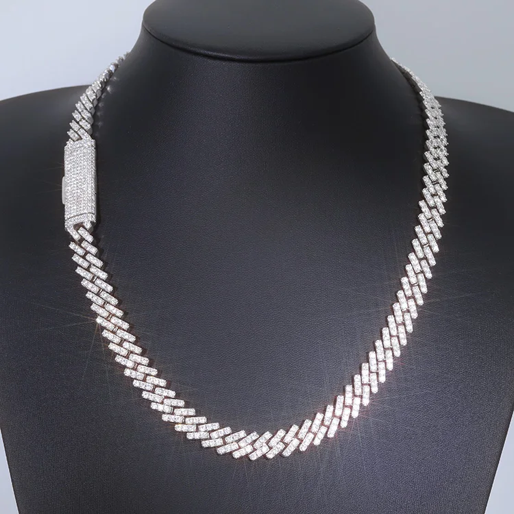 Sale Hiphop Style Jewelry High Quality Wide 10mm Iced Out Single Row Cuban Link Chain