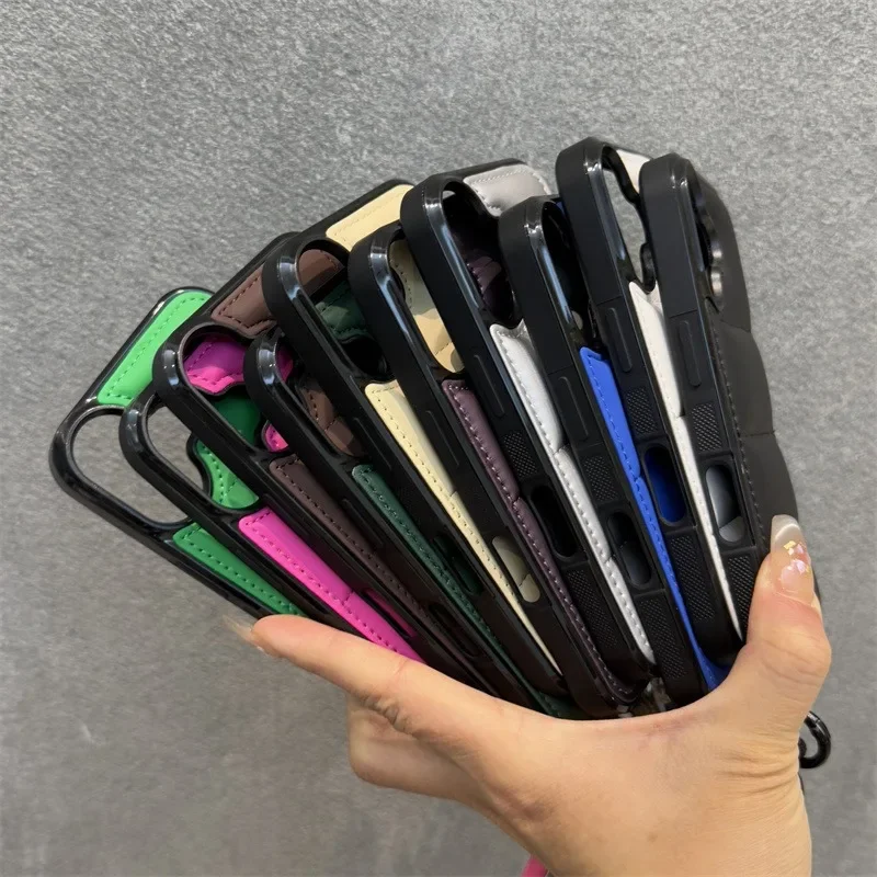 Luxury Down Jacket Lanyard Pure Color Case for iPhone 16 15 14 Pro Max 13 12 11 16 Plus Hand Wrist Strap Shockproof Soft Cover