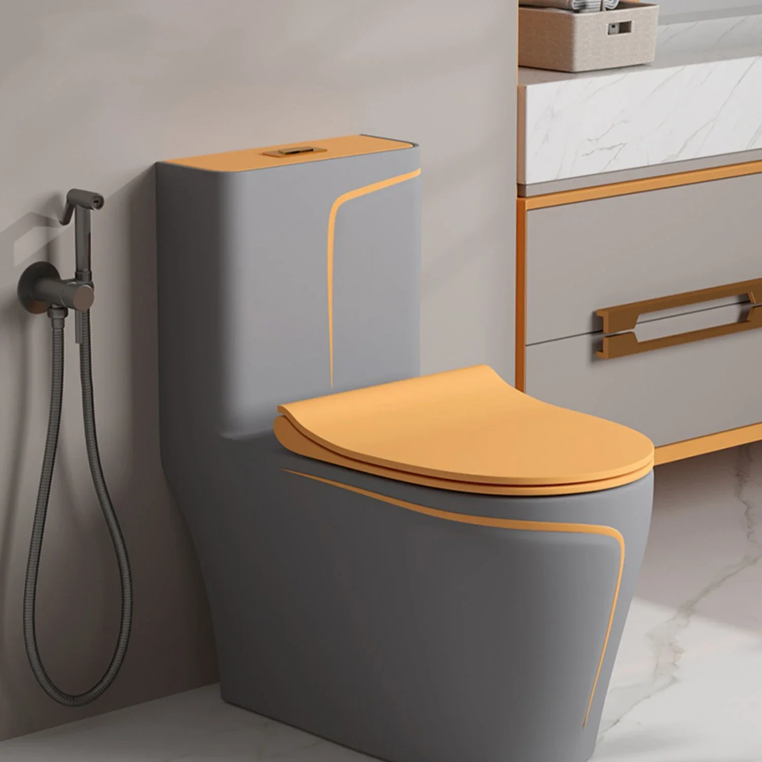 xx-Special Design Gray Orange Luxury Toilets Chinese Wholesale One Piece Toilet Bowl  for Hotel