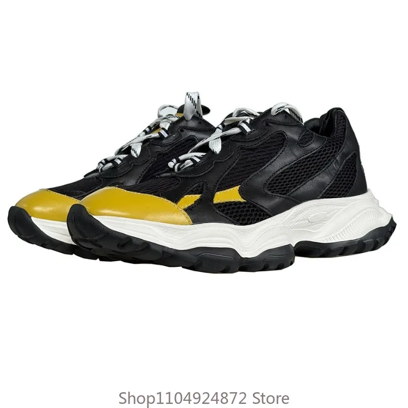 New Arrival Men Chunky Shoes Breathable Trendy Cowhide Mesh Upper Height-Enhancing Casual Sneakers