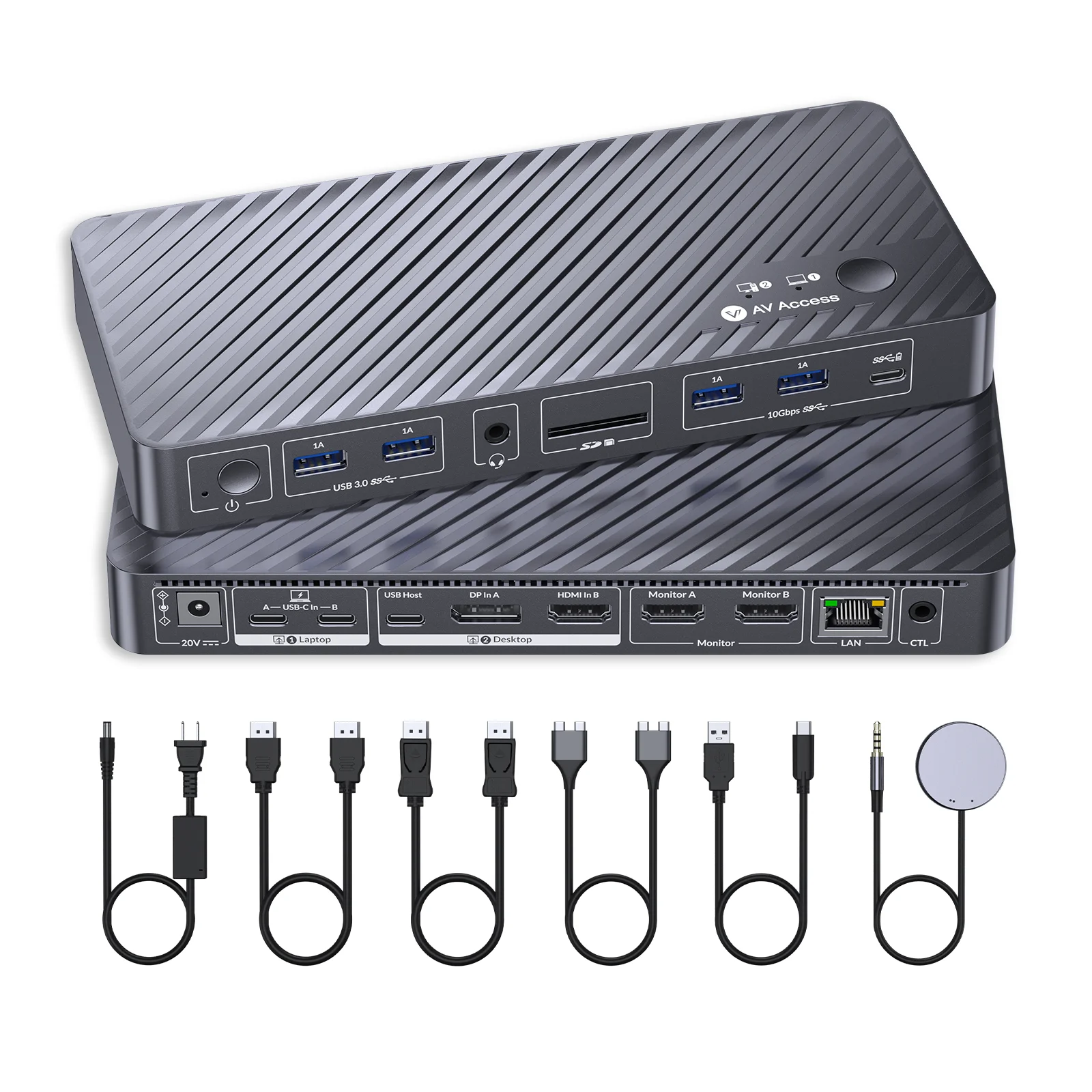 

Док-станция USB-C для MacBook, KVM-переключатель M3/M4, 2 монитора, 2 компьютера, 4K, два дисплея HDMI, 1 ноутбук + 1 настольный компьютер (iDock M10)