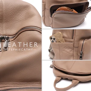 Echter und weicher Leder-Rucksack für Männer und Frauen, Mehrzipper-Taschen, feste Farbe, vielseitig, täglich lässiger, geräumiger Rucksack, Reisen, Reisen 10 Hauptverkaufskuh -Rucksack - №1