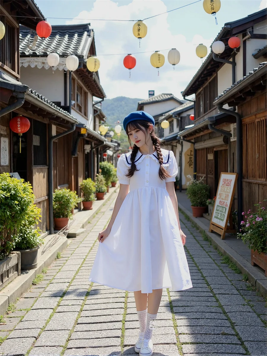 فساتين نسائية غير رسمية على الطراز الياباني من القطن والكتان والبوليستر رايون والحرير والساتان والشيفون والشاش والتول الشبكي نسيج كوبرو مشروط #6