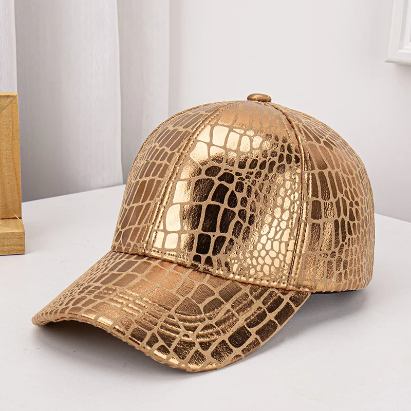 New PU Crocodile Baseball Caps Woman Man Spring Adjustable Versatile Sunscreen Hats Fashion Champagne Gold Bright Baseball Cap