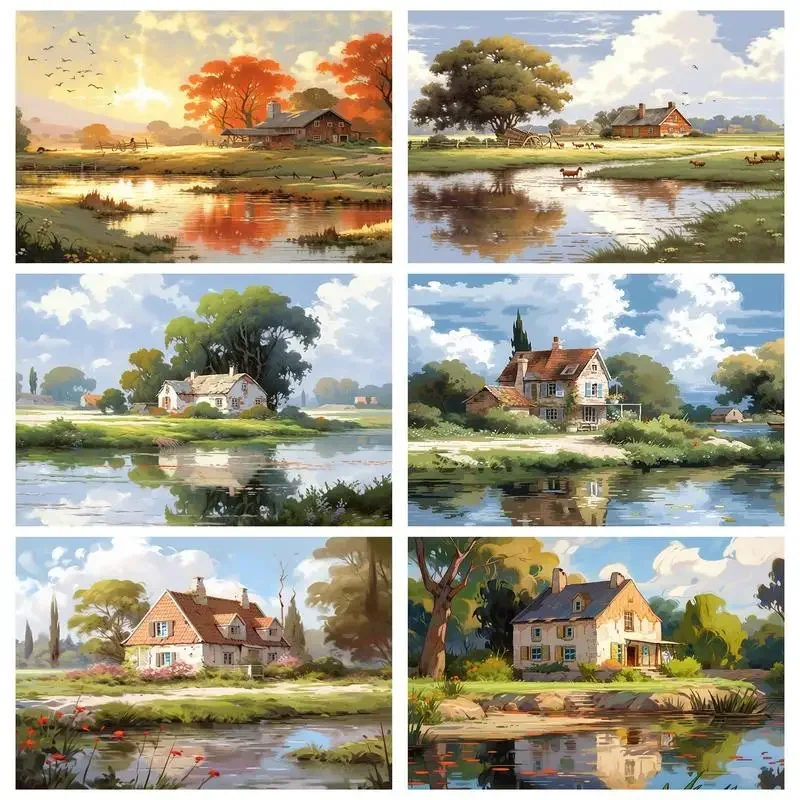 

156087 Landscape Painting By Number For Adults Easy Paint On Canvas Autumn Sunset Decoration Painting Crafts For Home Wall