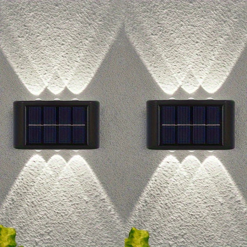 Solar Outdoor Upward And Downward Lighting 6LED Garden Street Landscape Decorative Wall Lights for Patio And Balcony Decoration