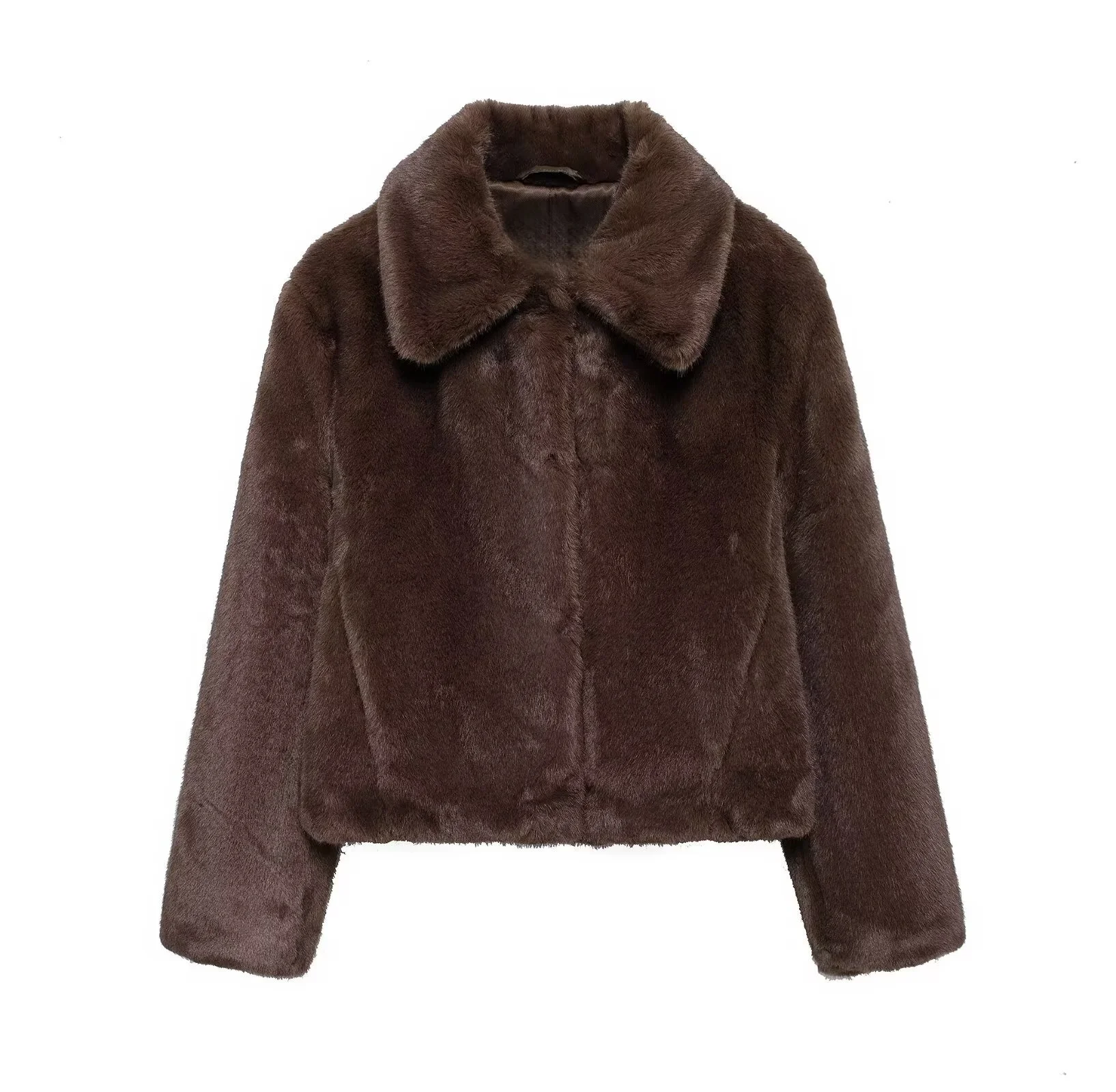 2025 Winter New Women's Casual Fashionable Temperament Lapel Long Sleeve Faux Fur Effect Rope Knot Short Coat