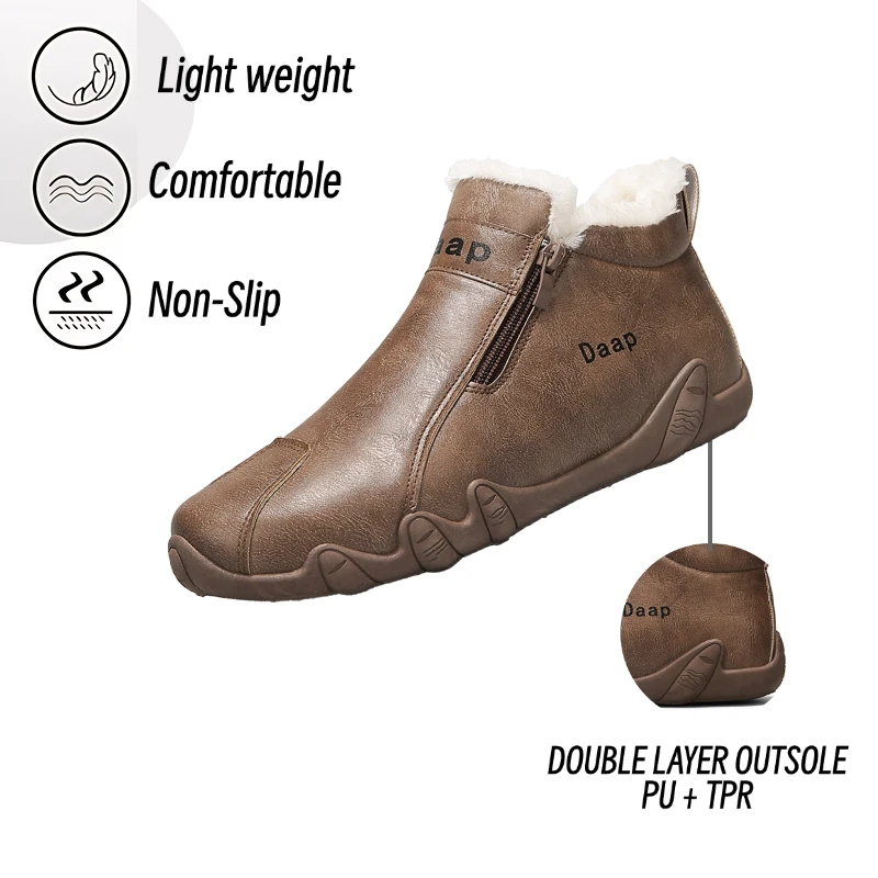 أحذية Fipatbu الرجالية الجلدية الفاخرة المصممة سهلة الارتداء بدون كعب أحذية الكاحل غير الرسمية للرجال مريحة للتدفئة في الشتاء