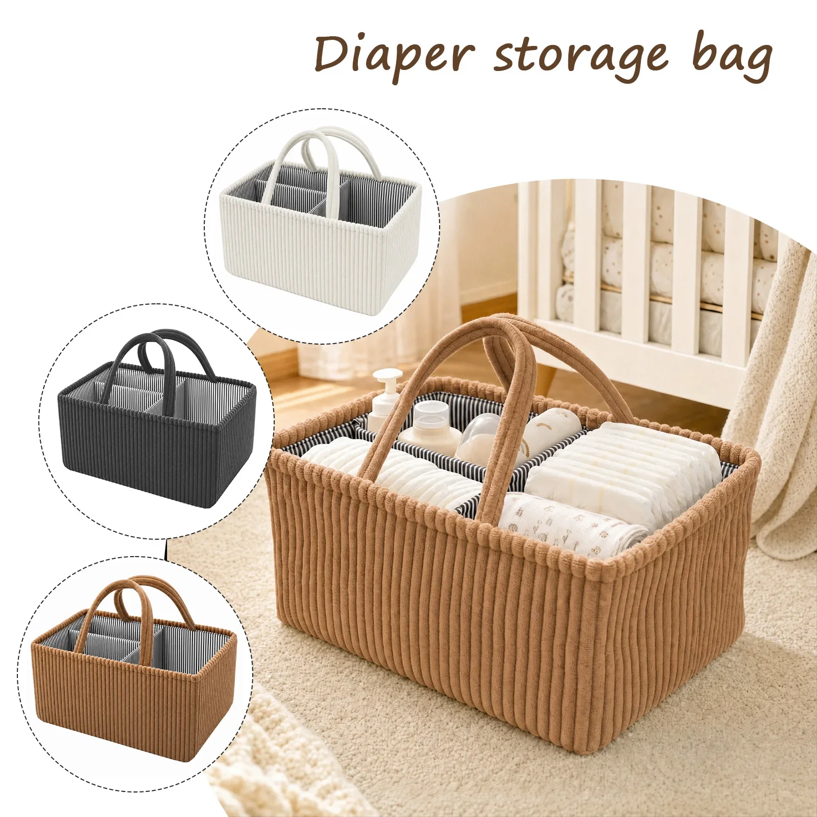 Baby Diaper Caddy Organizer Foldable Diaper Changing Storage Mommy Bag with Handle Baby Products Organizer Basket - view 2