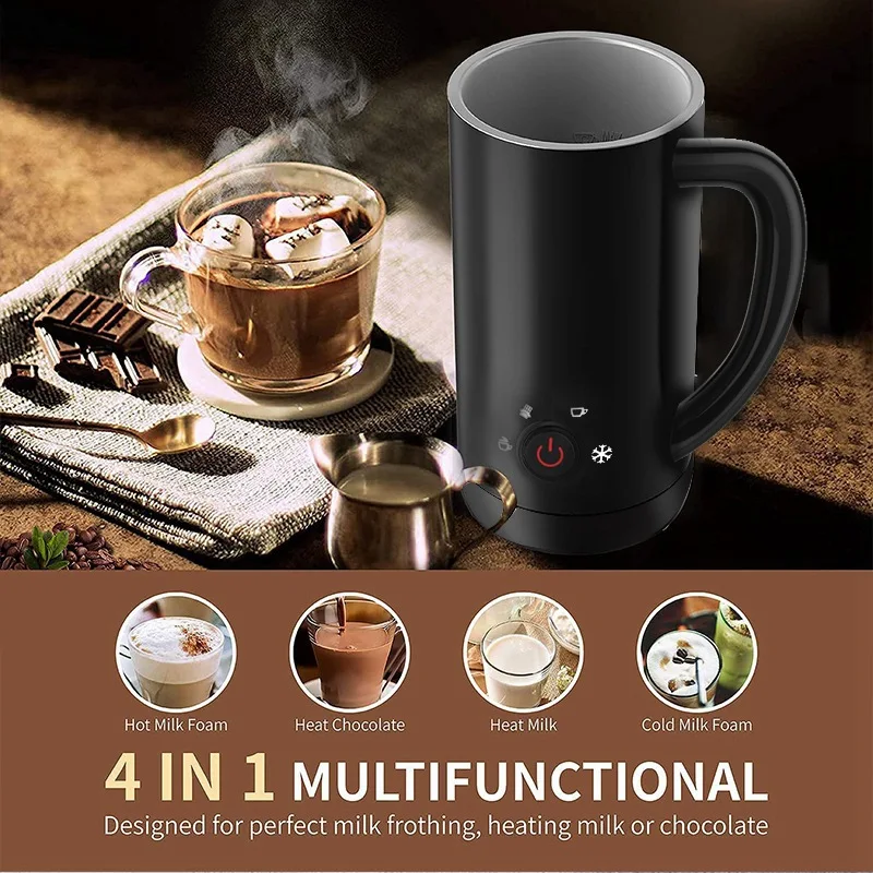 Milk Frother Electric 4 in 1 Hot and Cold Foam Maker Fully Automatic Milk Frother for Latte Cappuccino Hot Chocolate