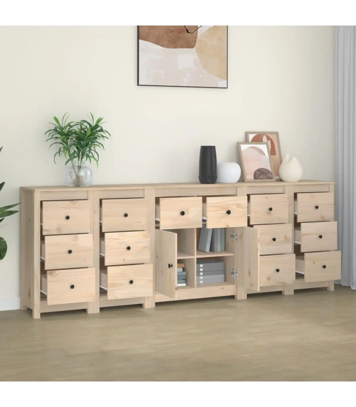 Solid pine wood sideboard 230x35x80 cm