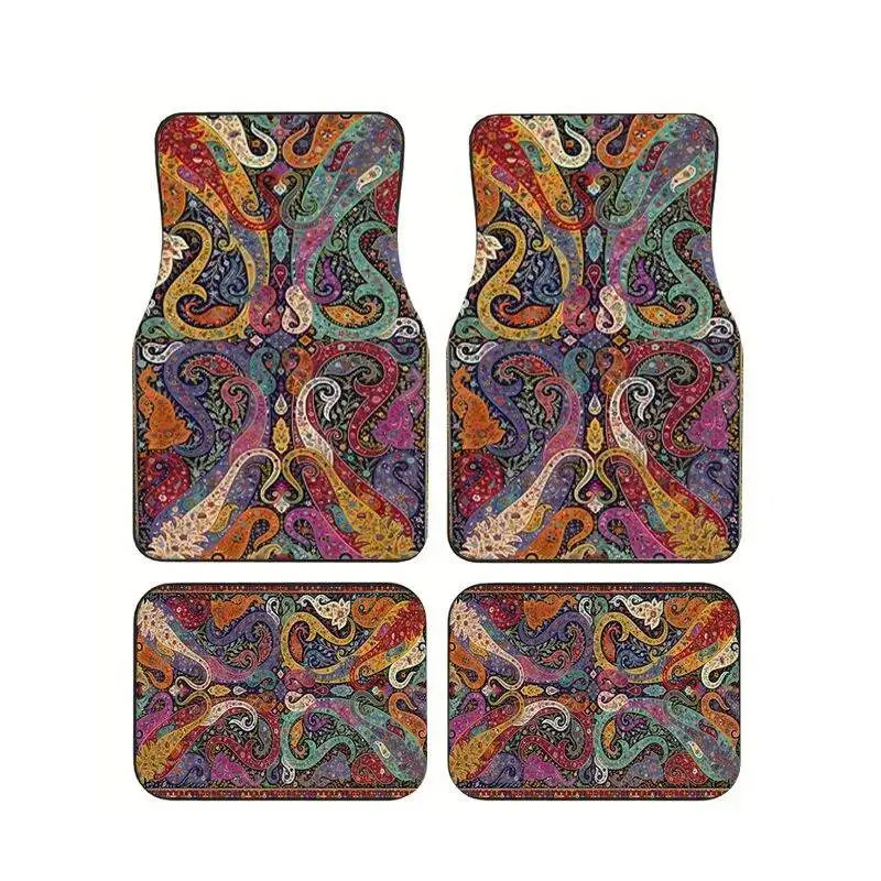 

4PCS Bohemian Paisley Pattern Car Floor Mats Non-Slip Waterproof Universal Auto Foot Mats for Car Interior Styling