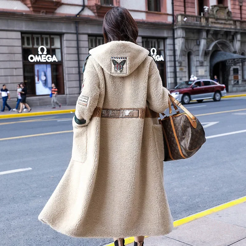 Winter Coat Women Sheep Shearling Real Fur Coat Women Clothes 2020 Korean Long Jacket Windbreaker Manteau Femme F8160 YY1023