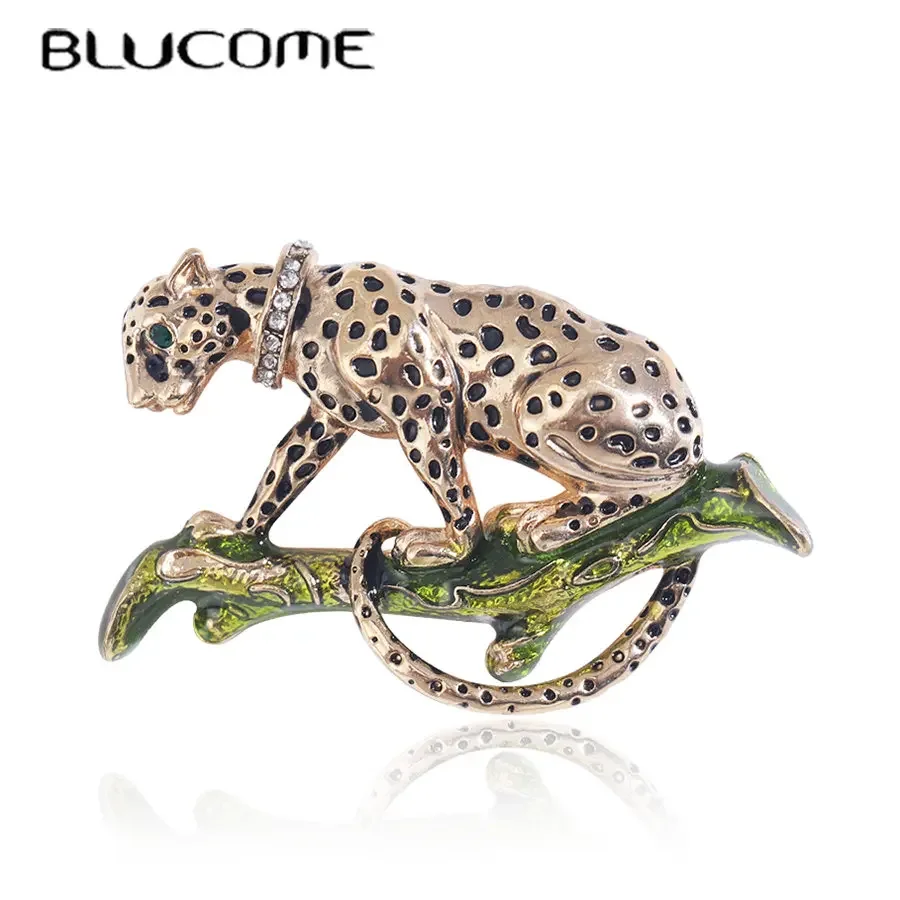 Blucome Antique Alloy Oil Dripping Climbing Cheetah Brooch Fashion New Alloy Animal Accessories Pin