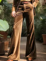 Vacation Fashion Velvet Flared Trousers Men 2024 Fall Winter Vintage Solid Color Wide Leg Pants For Mens Casual Pants Streetwear