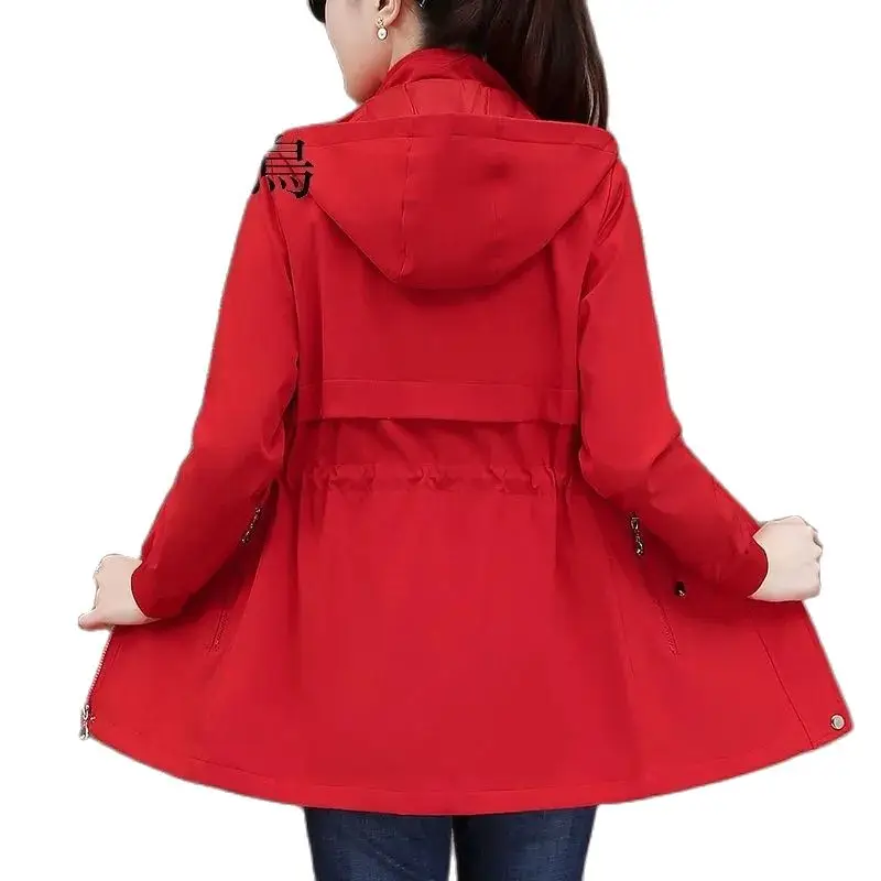 Lining Have Pocket Trench Coat Women's Spring And Autumn Mid-Long Coat Women's Fashionable Printed outerwear Hooded Basic Coat