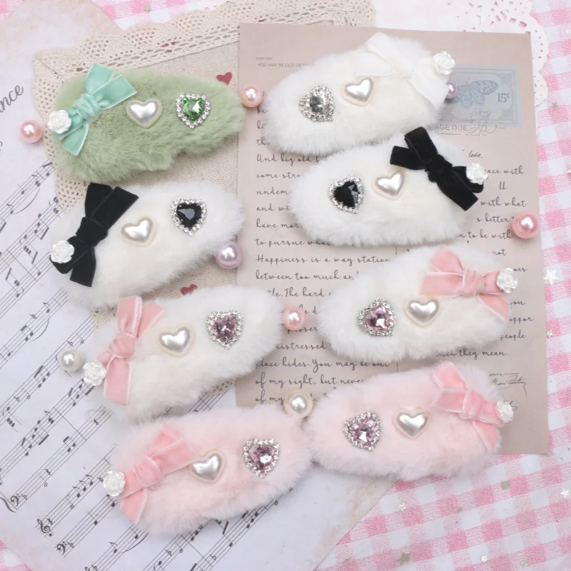 Женская милая заколка для волос в стиле барокко, плюшевый бант, милый подарок для девочек Y2K, стиль Лолиты, бант в форме сердца, милая женская заколка для волос