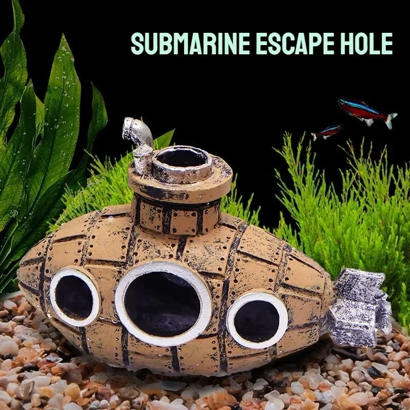 الغواصة ثلاثية الأبعاد الراتنج حوض للأسماك ديكور الأسماك الروبيان المأوى كهف هدية عيد ميلاد مثالية ديكور مكتب المنزل خزان الأسماك #2