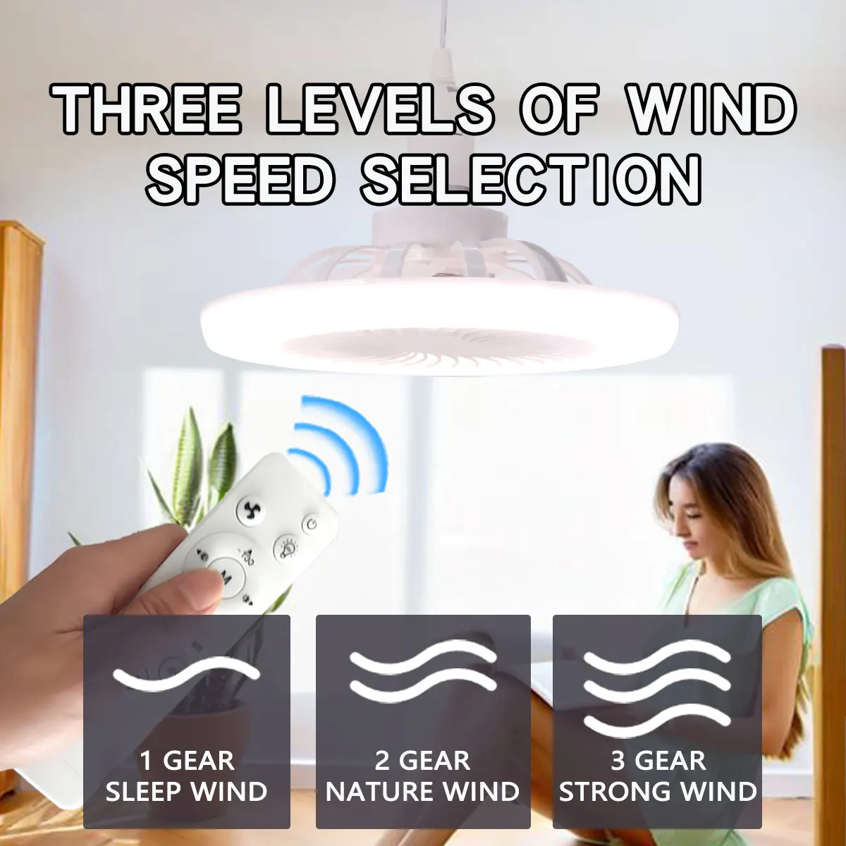 2 In 1 Ceiling Fan Lamps 3 Speeds Adjustable E27 Base Infinitely Dimmable for Living Room Bedroom Study LED Decorative Light image 5
