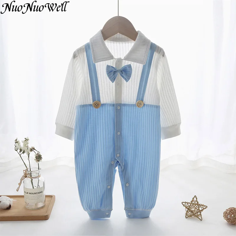 Baby Boy Clothes Spring Gentleman Bowtie Plaid Swallowtail Long Sleeve Romper Autumn Toddler Infant Jumpsuit Outsuit Outwear