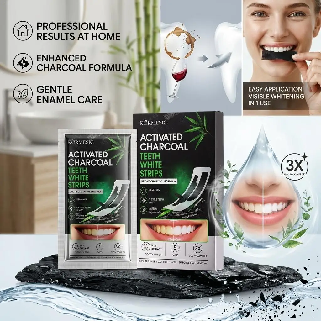 Activated Charcoal Teeth Strips Infused Ultra Slim Comfort Fit Mint Fresh Breath For Daily Home Oral Care 5 Pairs Dental Care