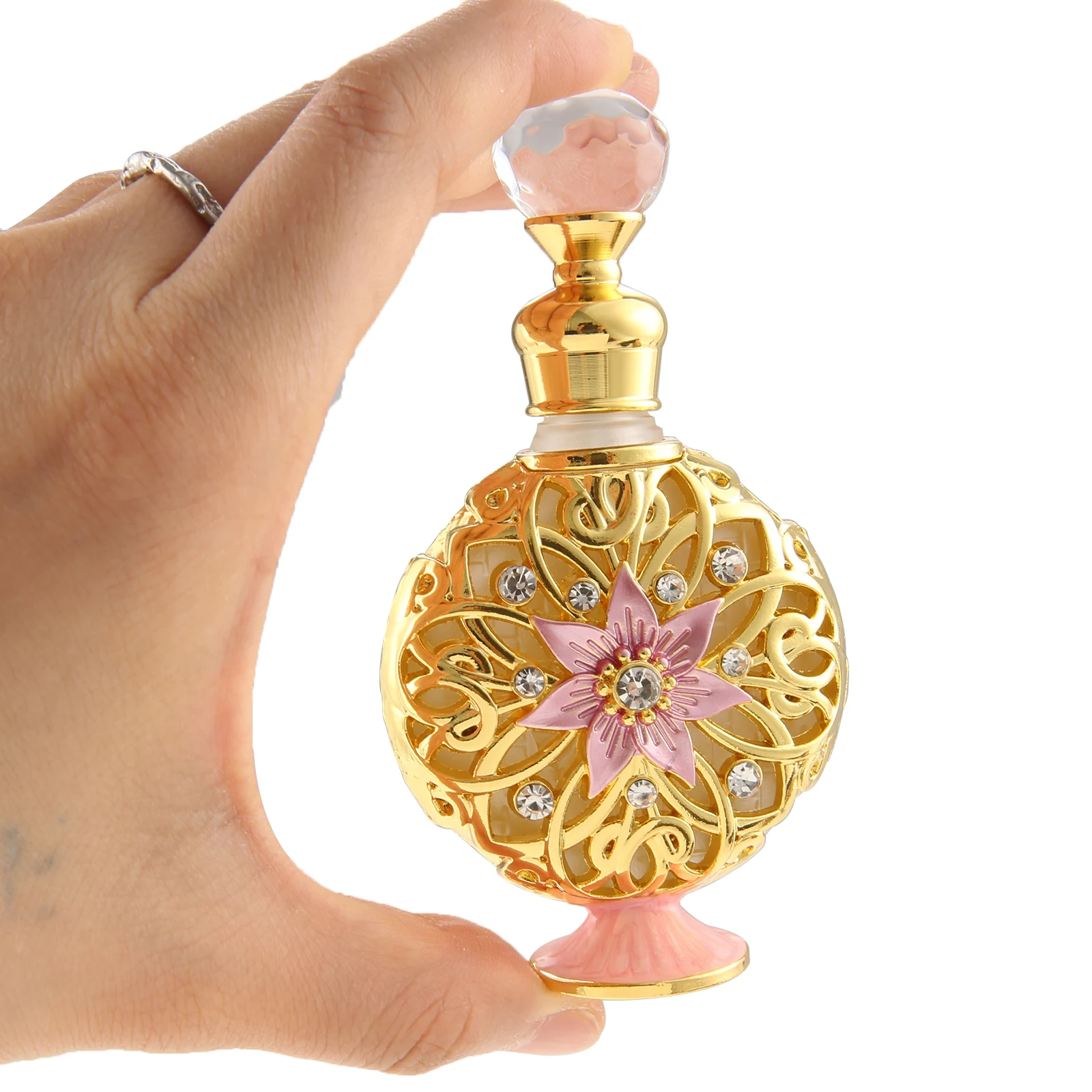 10ml Vintage Refillable Perfume Bottle Empty Glass Jay Crystal Cap Dripping-Type Gilding Pattern for Lotion Toner Essential Oil