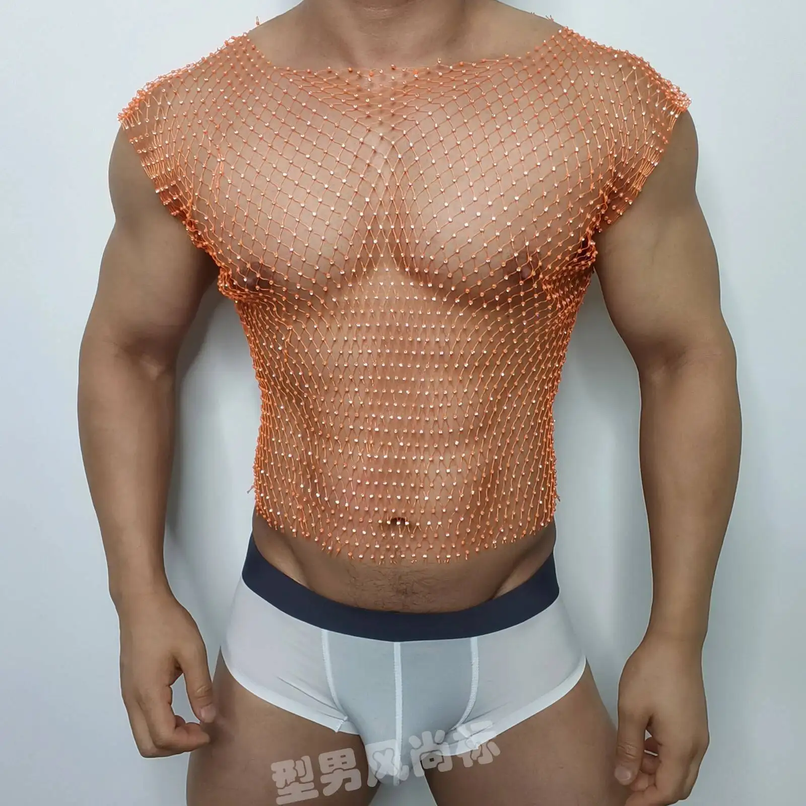لامعة مثير انظر من خلال تانك الأعلى للرجال نادي الحفلات الصيد صافي بالإضافة إلى حجم تي شيرت الأعلى #3