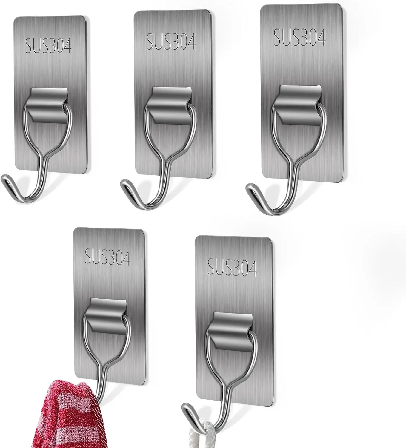 

Hanging - 8LB Stainless Steel Towel Hooks, Waterproof Wall Hooks Stick on for Bathroom, Kitchen, Office (6 Pack) - 180°s