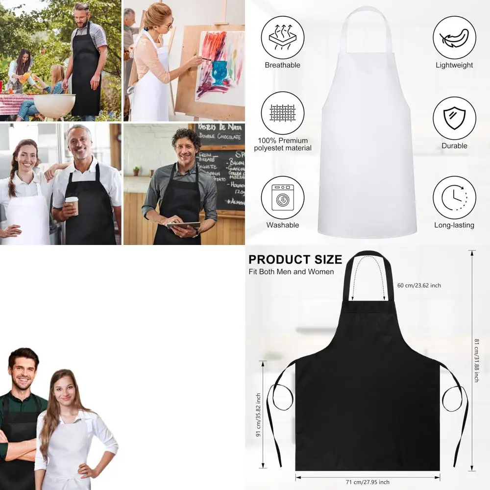 

Unisex Bulk Bib Aprons - Machine Washable, Adjustable, Plain Black & White Aprons for Men & Women