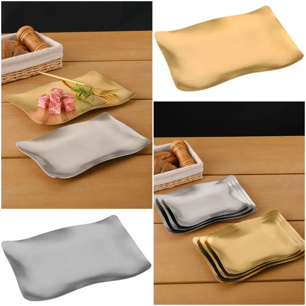 Stainless Steel Barbecue Tray Gold Silver Craft Decoration Snack Plate Rectangular Kitchen Accessories Steak Tray Barbecue