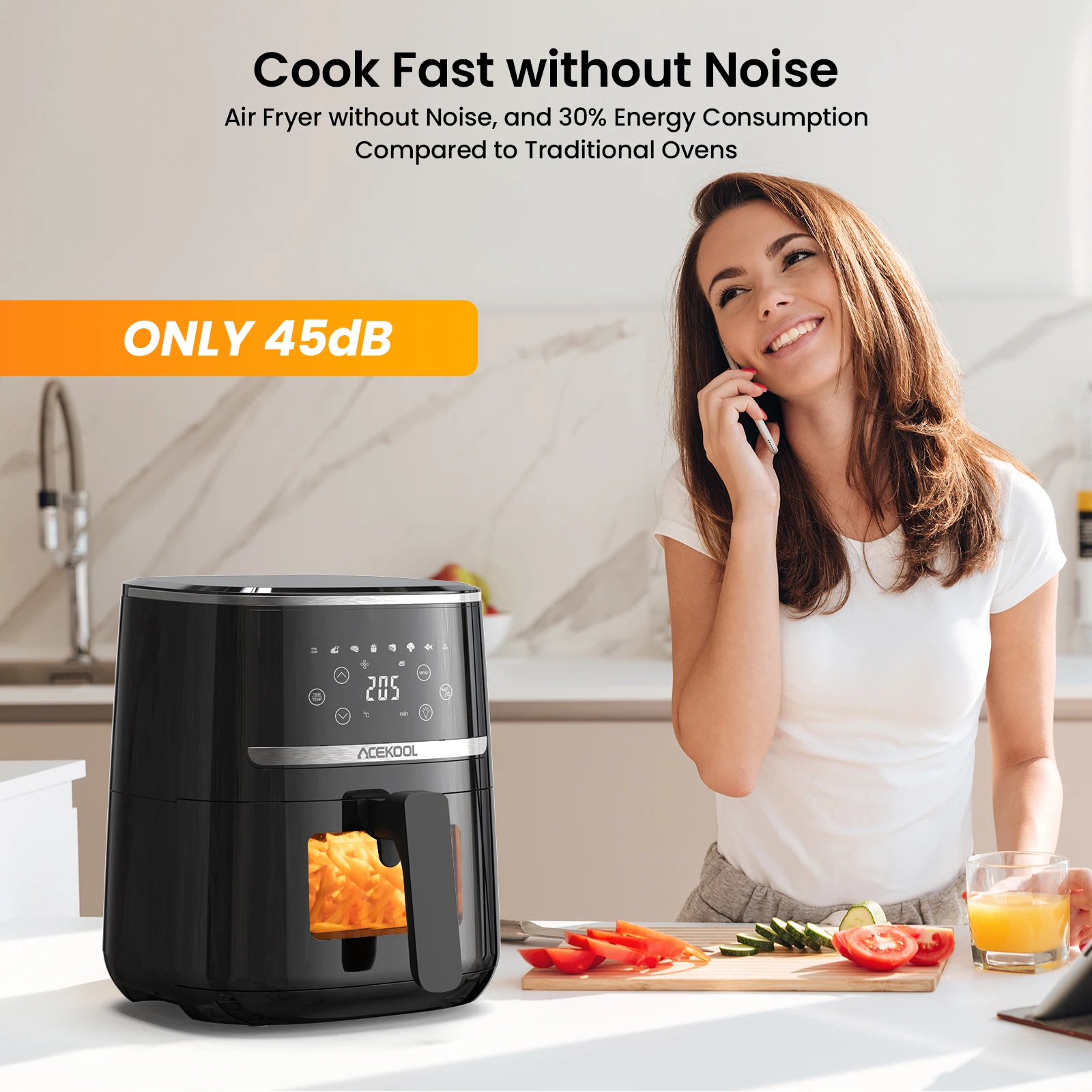 Air Fryer Oven 4.5L Silicone Liner and Rapid Air Circulation Oil Free Touch Screen Dishwasher Safe Timer Temperature Control