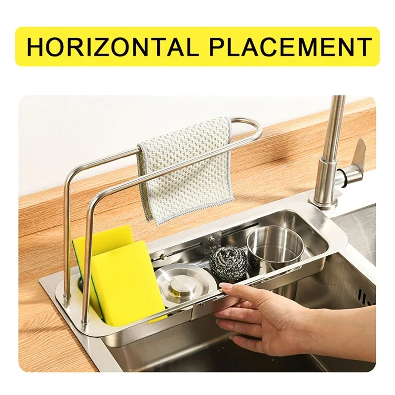 Adjustable Length Kitchen Sink Drain Basket Dish Drainer for Soap Towel Rack Supply Kitchen Accessories Shelf Storage Rack