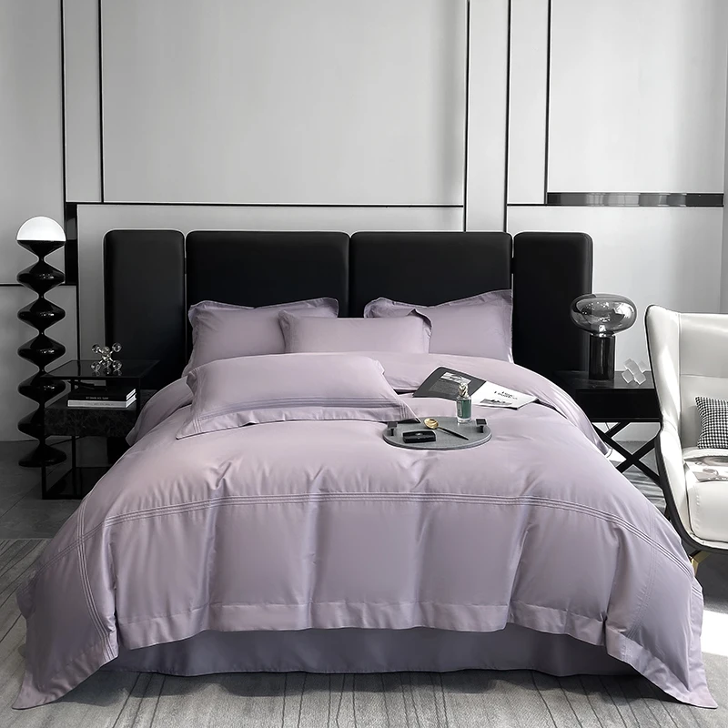 

6 Color Designs Solid Purple Cotton Bedding Set Duvet Cover Linen Fitted Sheet Pillowcases Home Textile