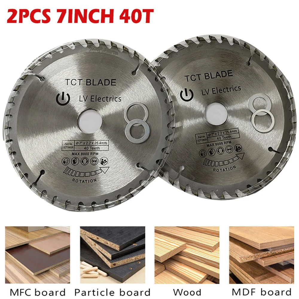 

2Pcs 7inch Circular Saw Blade 180mm x 40Teeth x 25.4mm Bore Silver TCT Blade Wood Cutting Disc Carbide Tipped Saw Blades Set